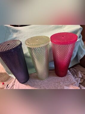 Textured Reusable Tumbler - Pink silver and purple